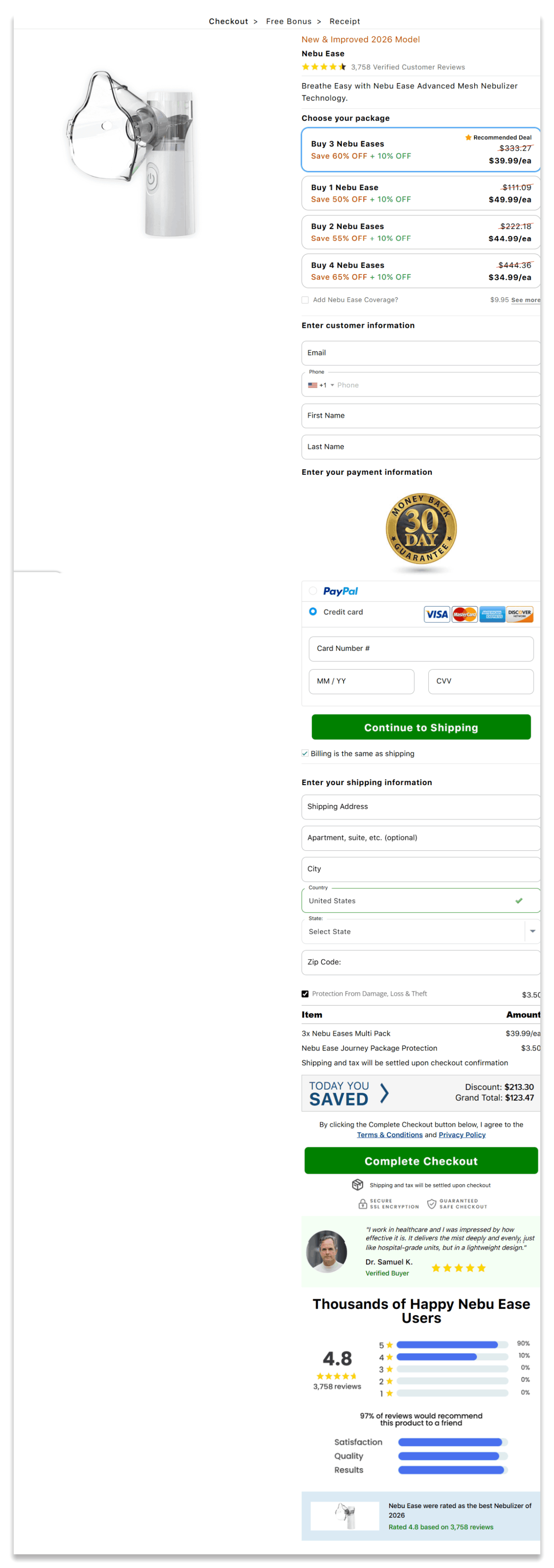 Nebuease secure checkout page